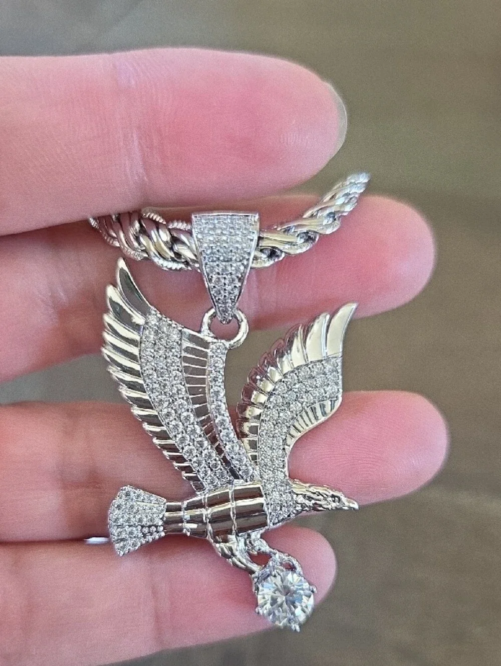 Mad Love Silver Eagle Pendant Rope Chain Necklace, XP